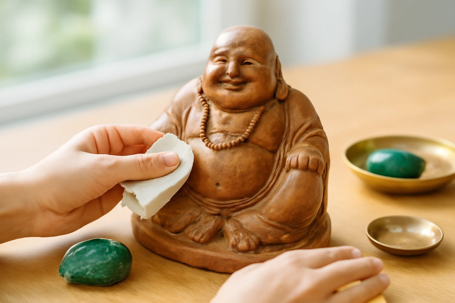 Chăm tượng gỗ, linh vật gỗ hằng tháng: phủi bụi, dưỡng sáp, giữ ẩm vừa và tránh thói quen làm gỗ xuống màu