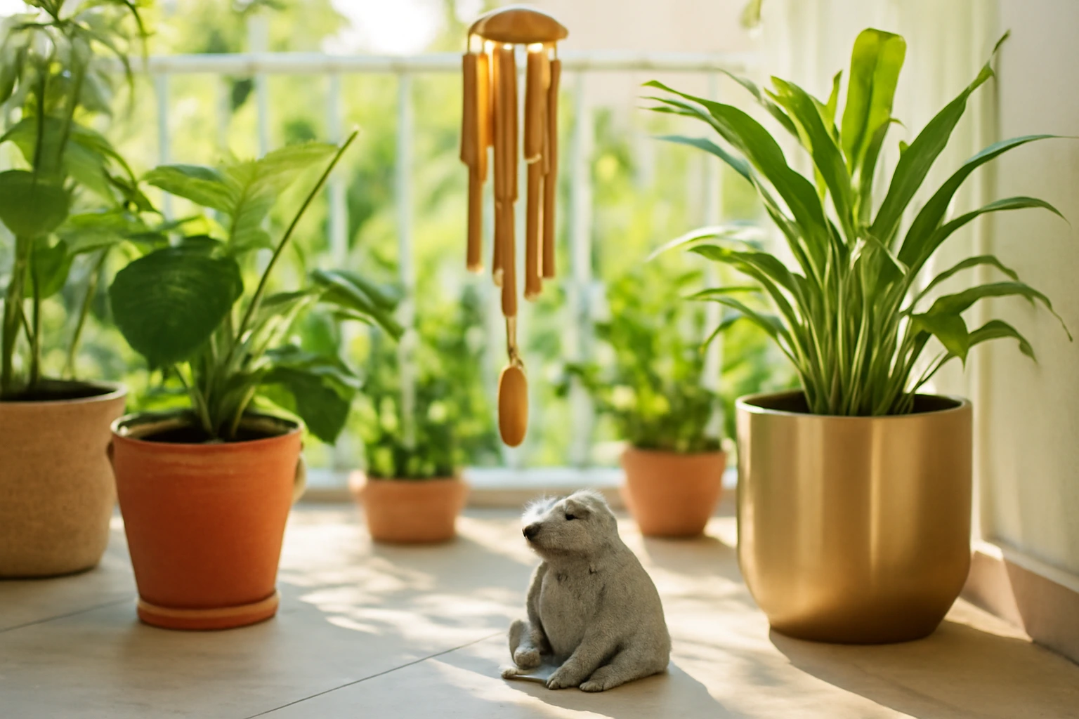 Vật phẩm phong thủy ở ban công, sân vườn: chọn chất liệu chịu nắng mưa, giữ an toàn khi có gió bão